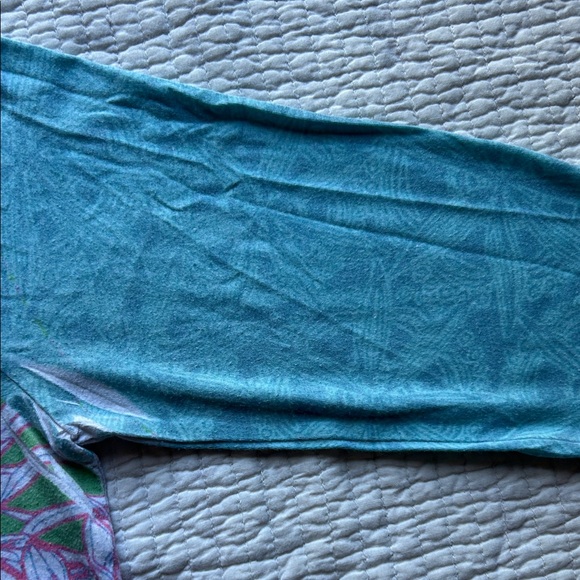 Funky Fractal Floral Mini Dress with V-Neck and Aqua Patterned Sleeves, XS - Picture 5 of 8